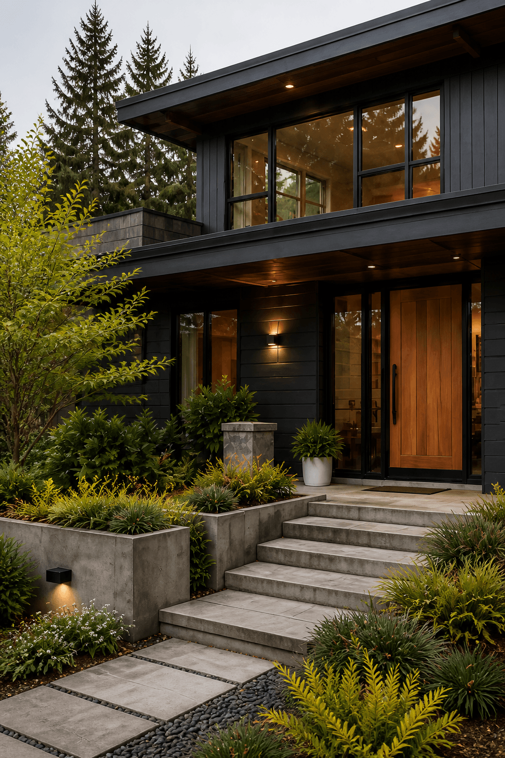 Welcoming entry of a contemporary Pacific Northwest home