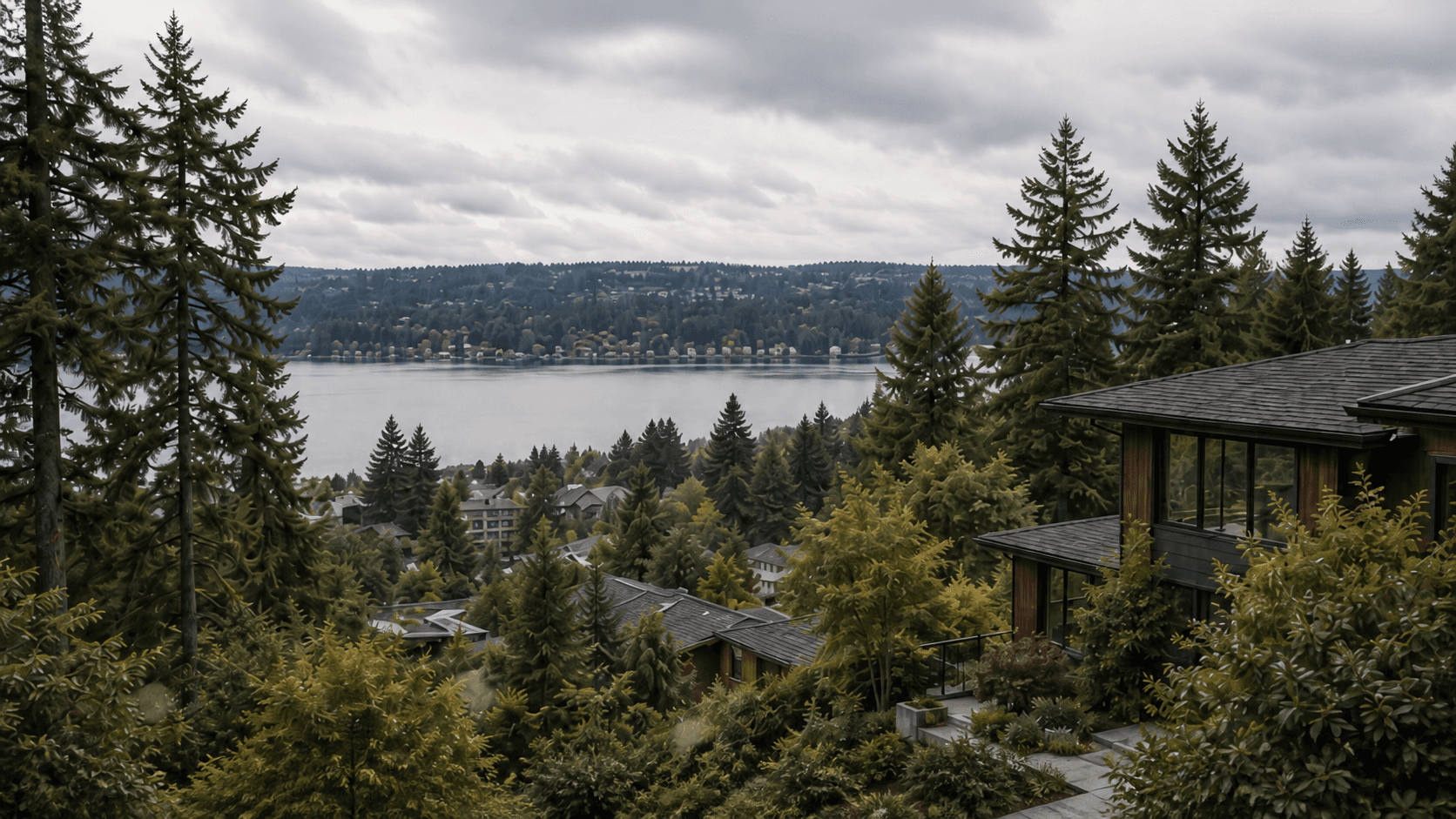 Wooded Eastside hillside overlooking Lake Washington